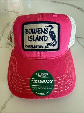 Legacy Beige and Pink Mesh Trucker Hat with Navy Tag